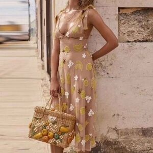 For Love and Lemons Fruit Punch Sequin Midi Dress Pineapples Bananas Sz Small